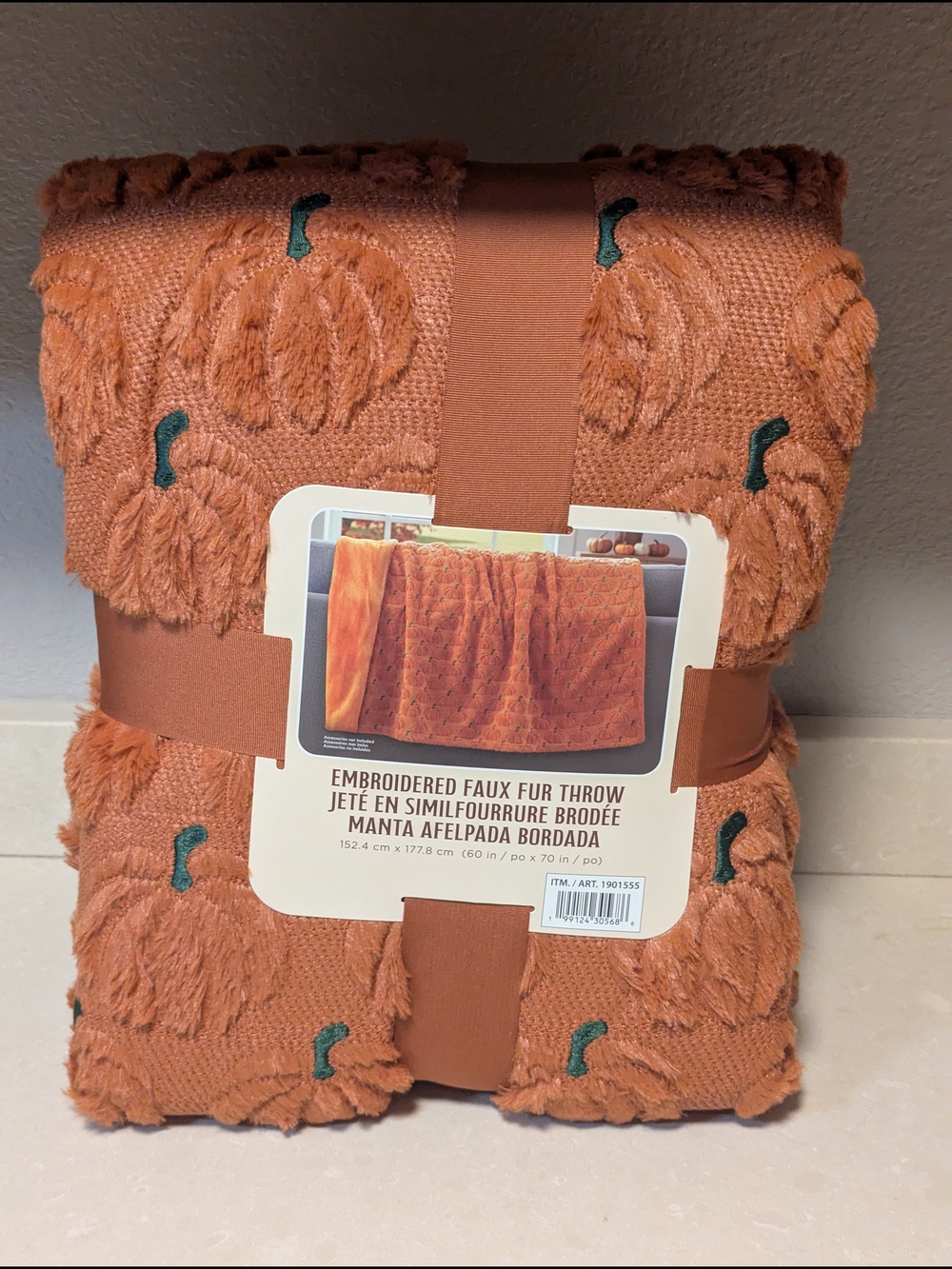 Northwest Embroidered Faux Fur Pumpkin Orange Throw
